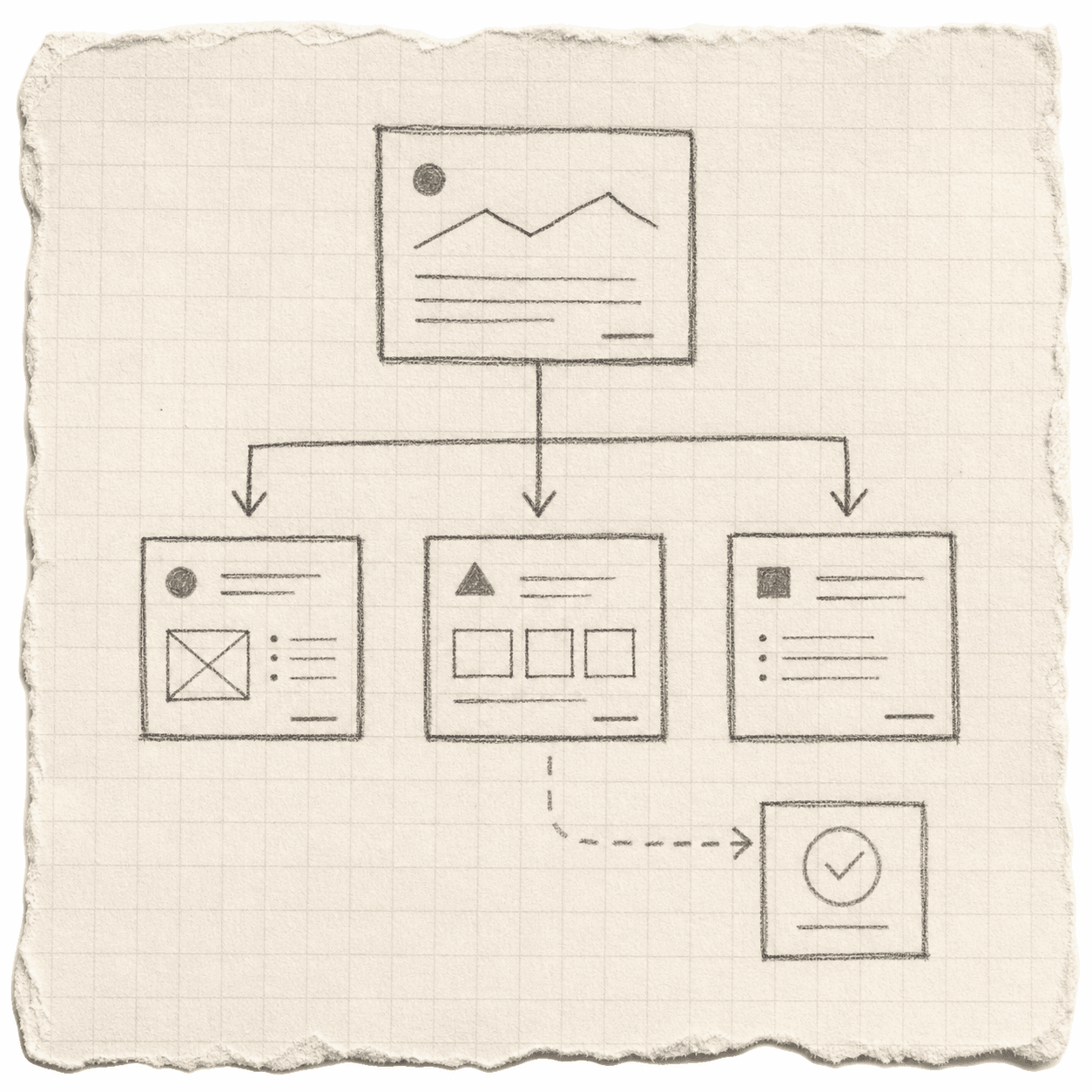 Hand-drawn website sitemap on grid paper